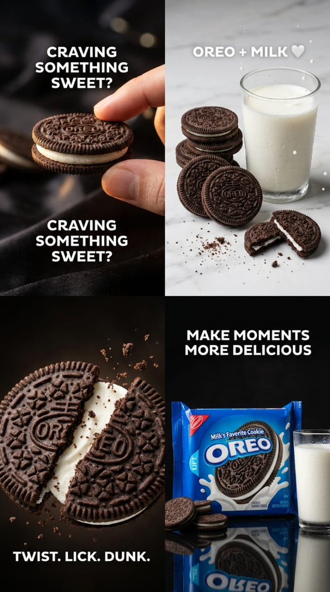 Source image for the AI video “Oreo Cookie Milk Dunk Commercial Video”