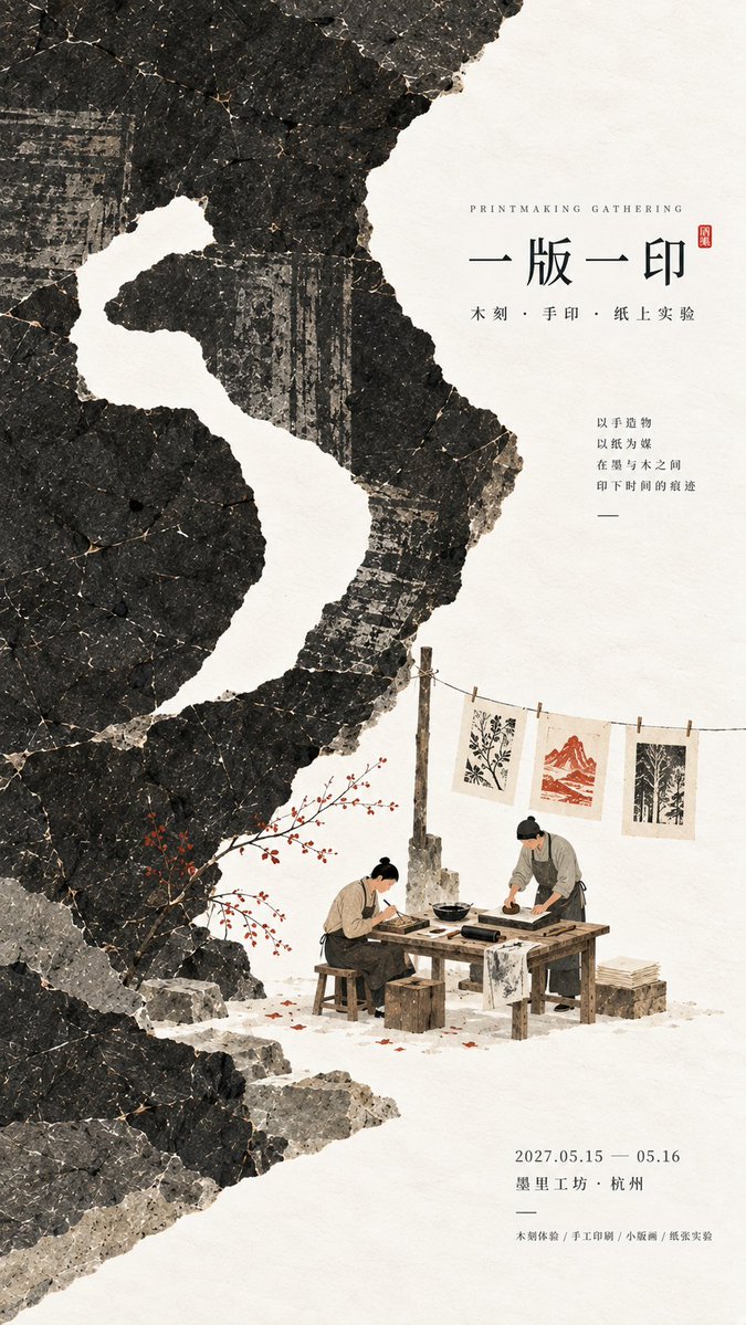 Oriental Cultural Event Poster in Handmade Paper Texture — AI result, variation 4 of 4