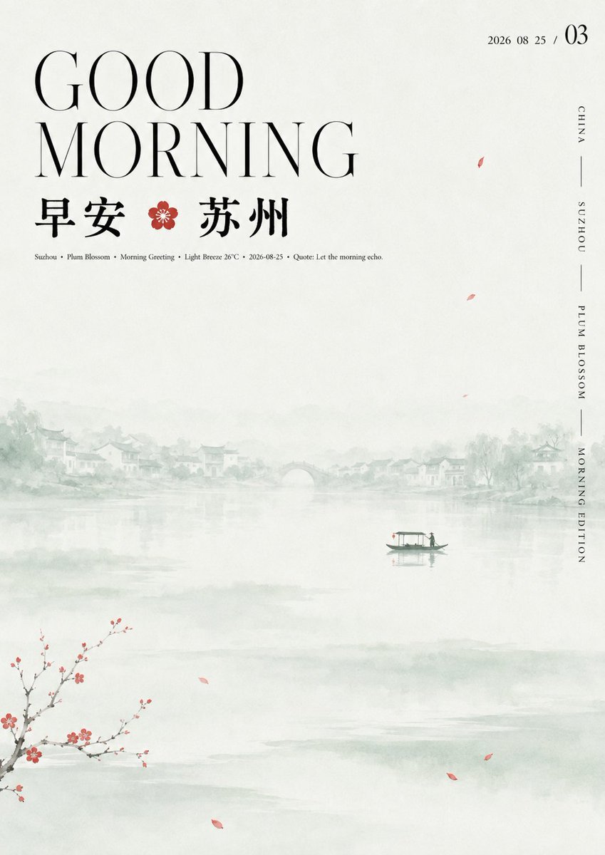 Oriental Good Morning Poster with Ink Mist Bands — AI result, variation 2 of 4