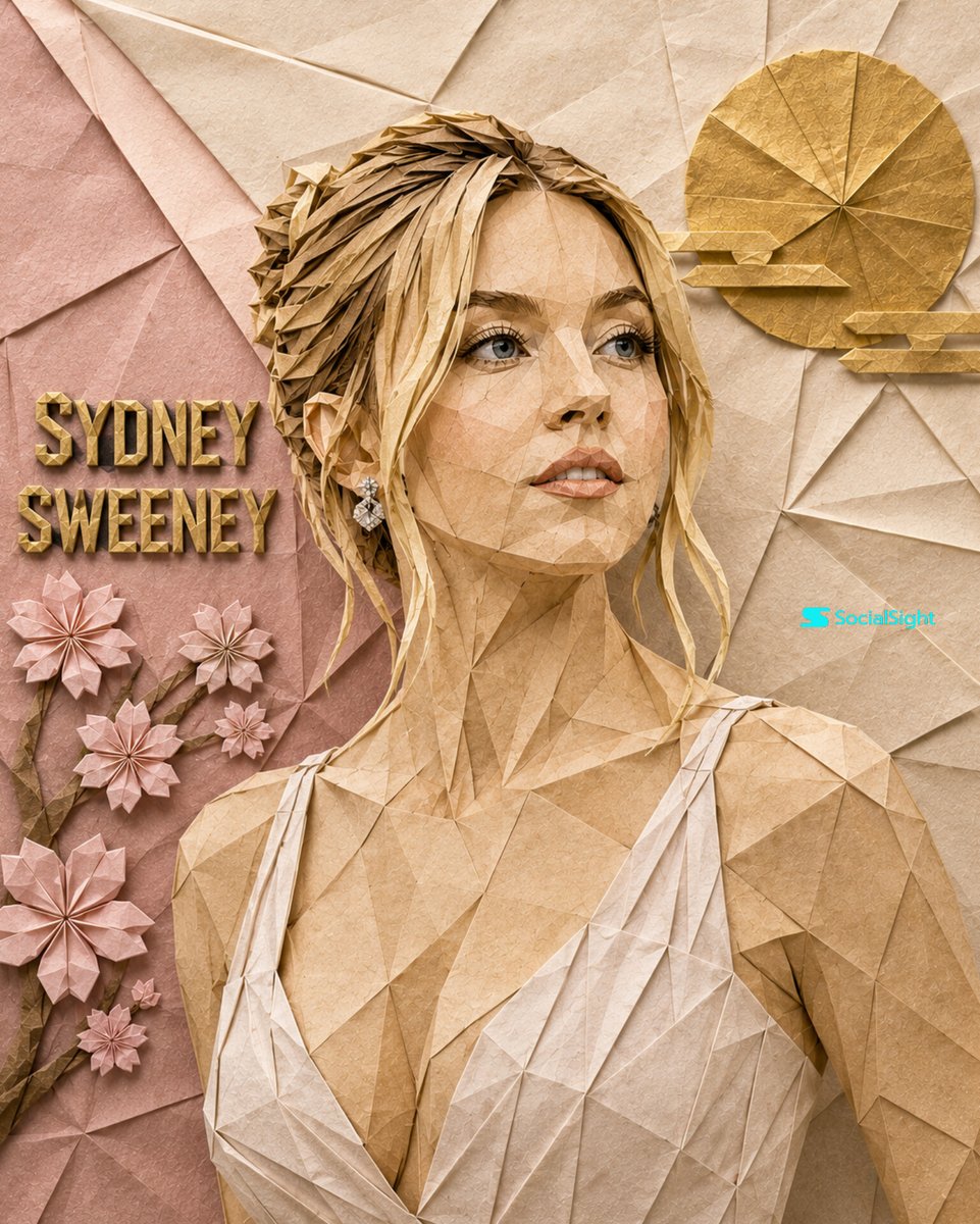 Origami Paper Portrait Art in Gold and Cream — AI result, variation 2 of 3
