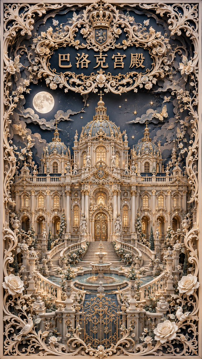 Ornate European Building Paper Cut Art Poster — AI result, variation 3 of 4