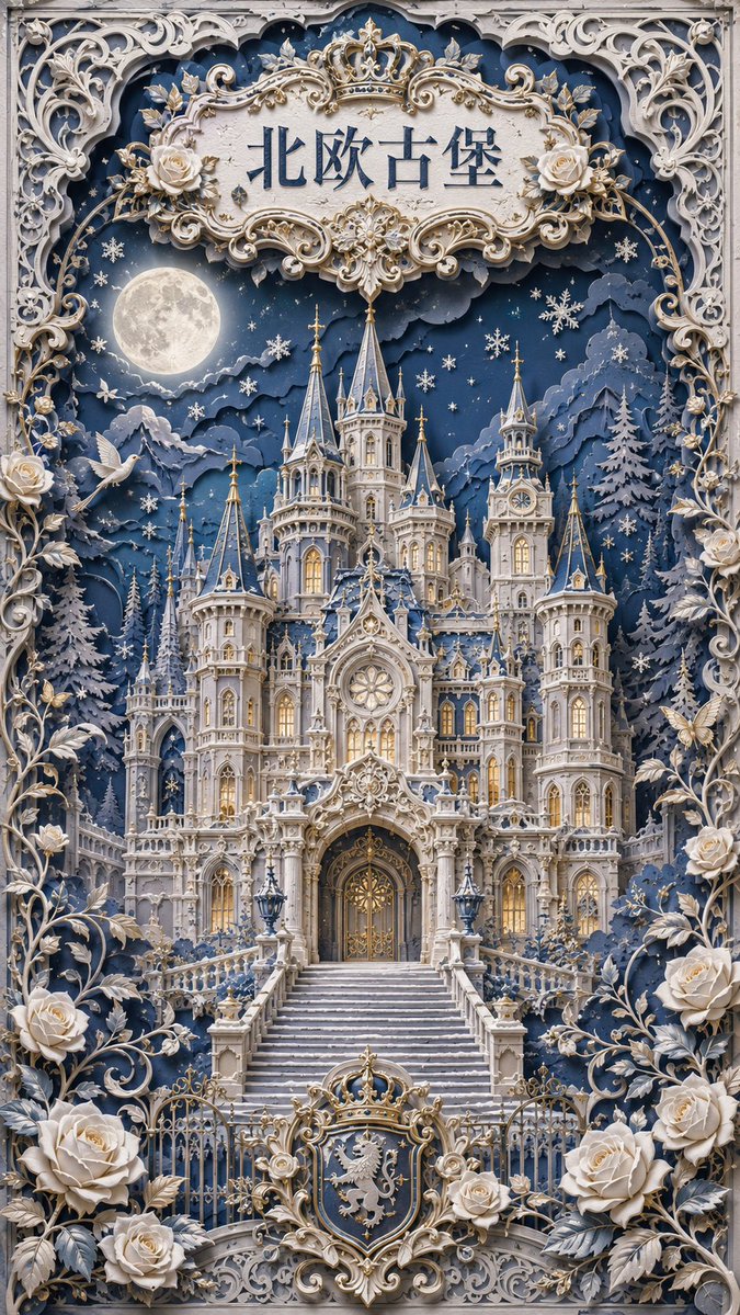 Ornate European Building Paper Cut Art Poster — AI result, variation 4 of 4