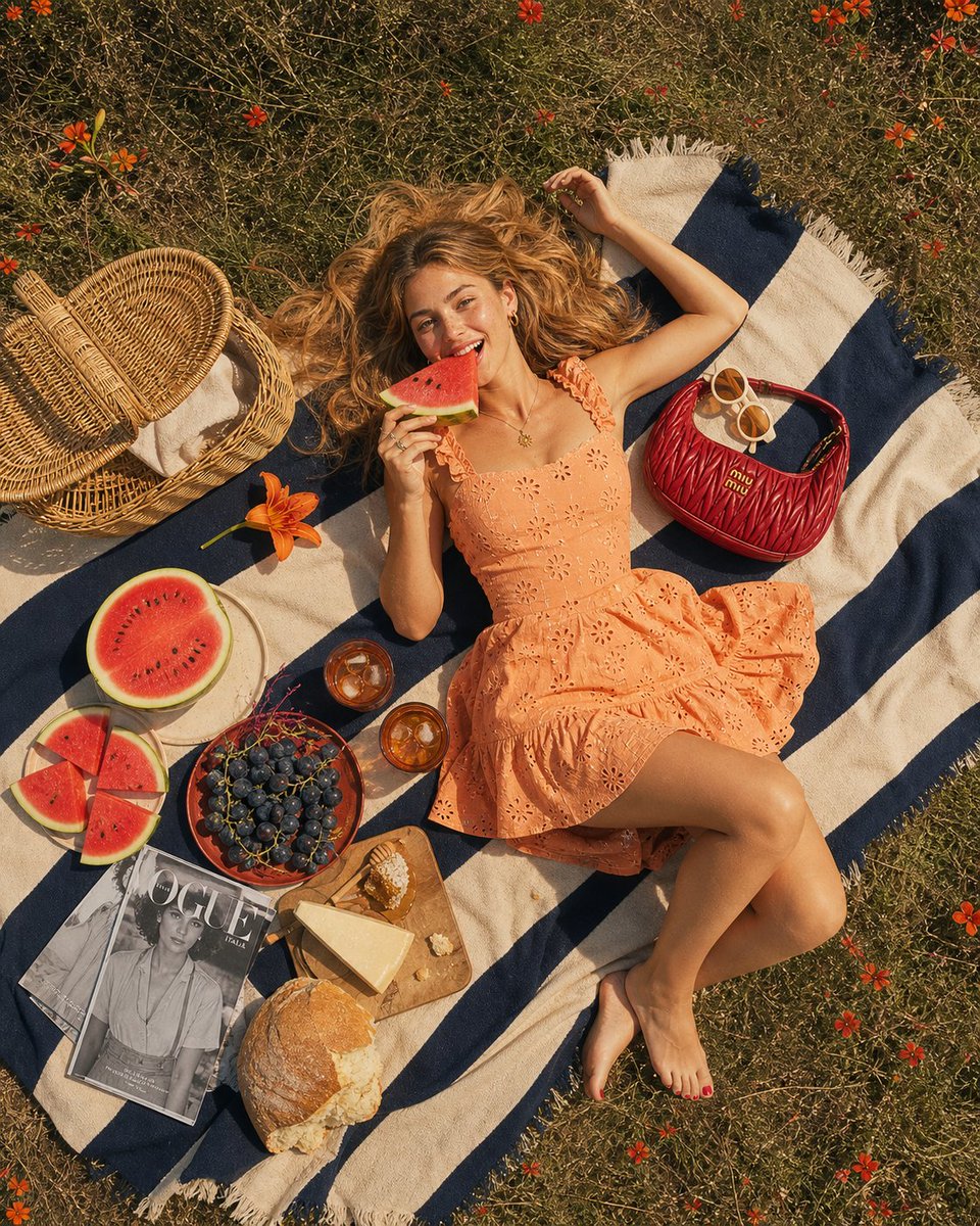 Overhead Summer Picnic Portrait With Watermelon — AI result, variation 2 of 2