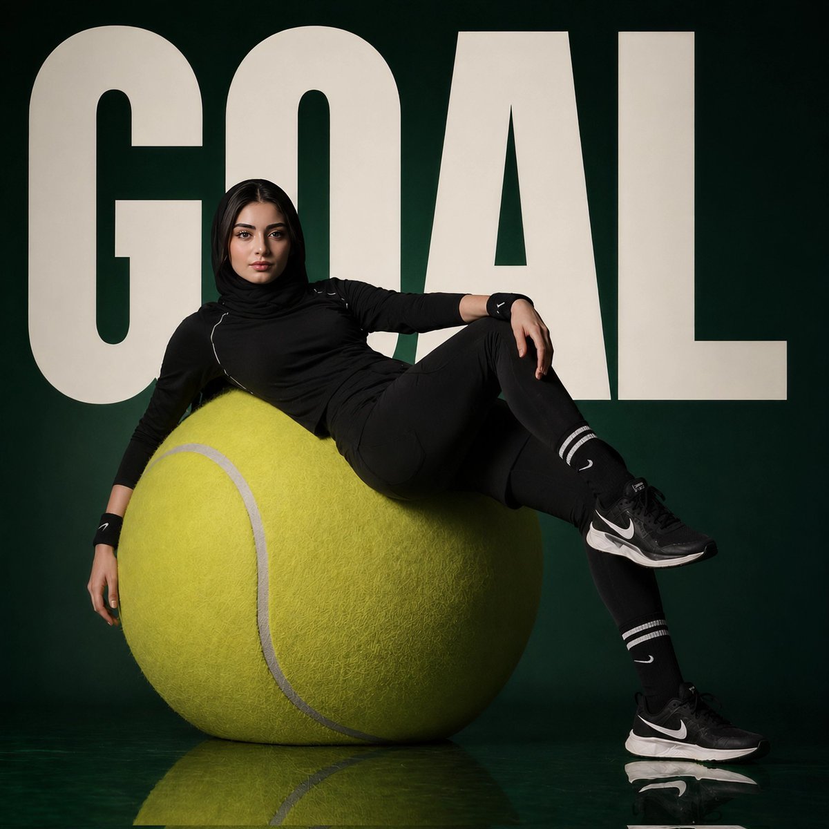 Oversized Sneaker Ad Poster With Model in Surreal Studio — AI result, variation 3 of 4