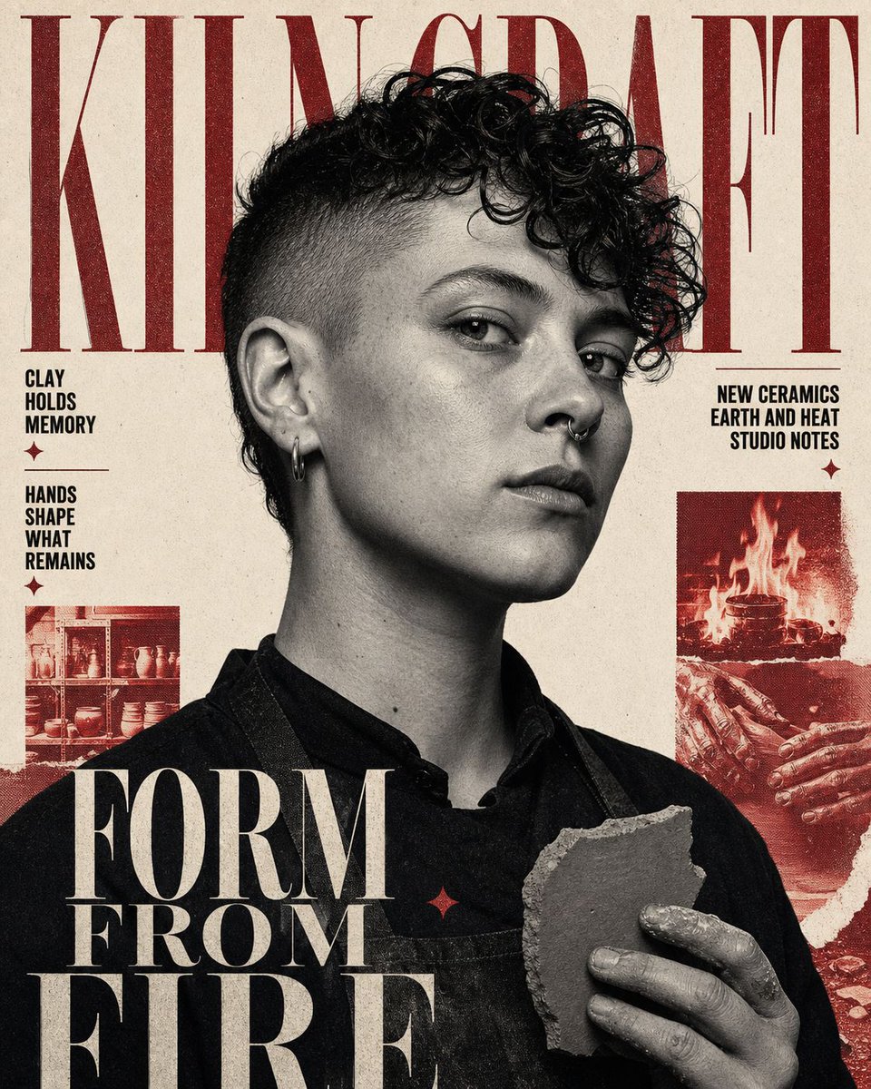Oxblood Serif Magazine Cover Layout in Collage — AI result, variation 2 of 4