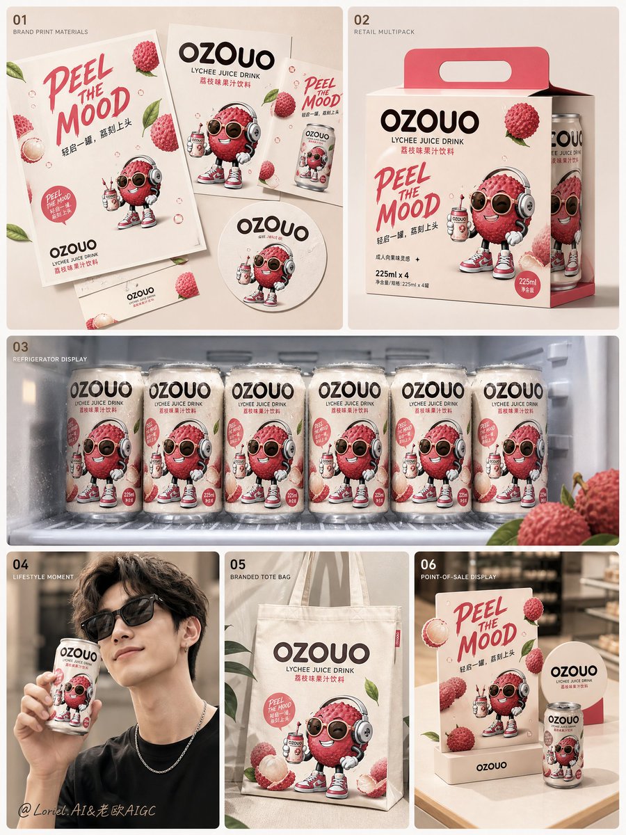OZOUO Lychee Drink Brand Campaign Collage — AI result, variation 2 of 2