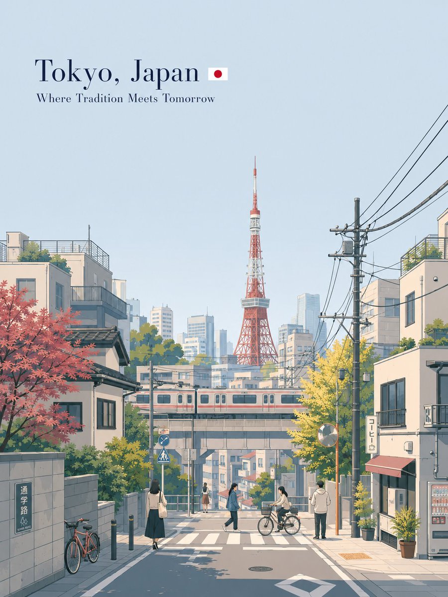 Pale Blue City Poster with Sticker-Style Landmark — AI result, variation 2 of 2