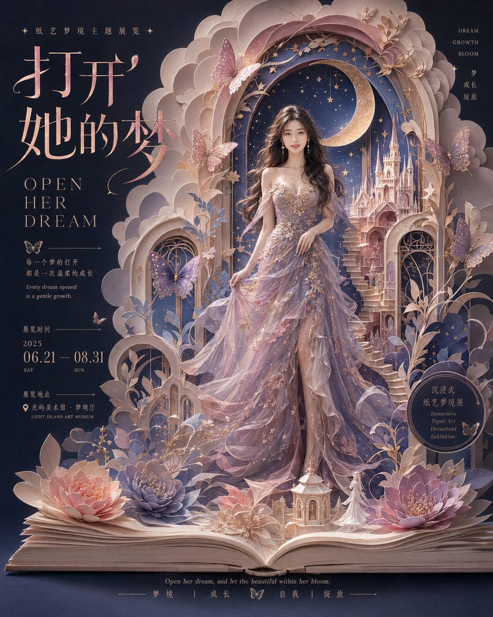 Paper-Art Dream Exhibition Poster with Pop-Up Book — AI result, variation 2 of 2