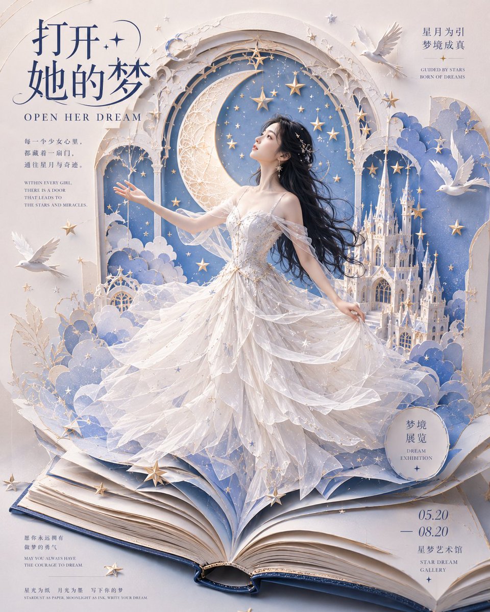 Paper-Cut Pop-Up Dream Poster in Moonlight — AI result, variation 2 of 2