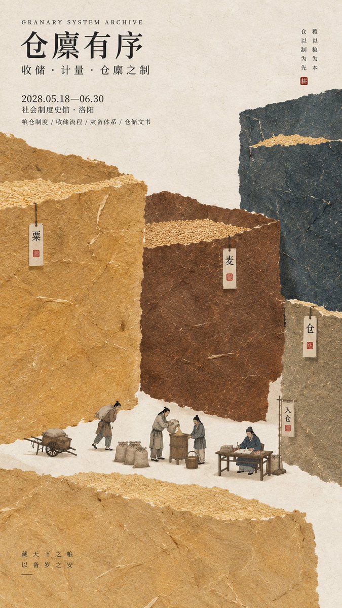 Paper-Fiber Oriental Exhibition Poster in Color Blocks — AI result, variation 4 of 4