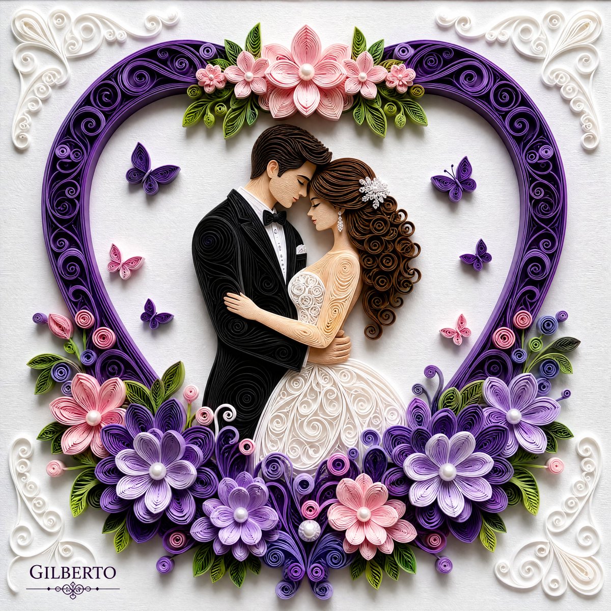 Paper Quilled Wedding Couple in Vintage Car — AI result, variation 2 of 4
