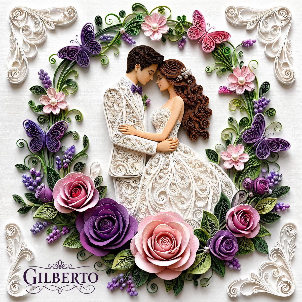 Paper Quilled Wedding Couple in Vintage Car — AI result, variation 3 of 4