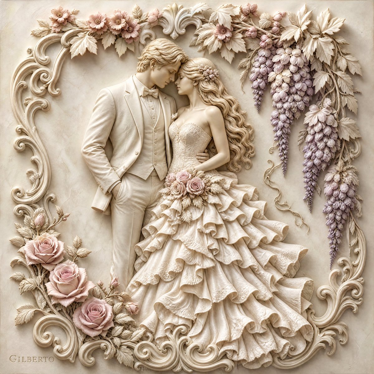 Paper Quilled Wedding Couple in Vintage Car — AI result, variation 4 of 4