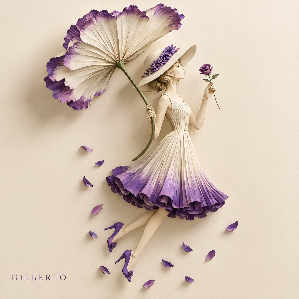 Paper-Sculpture Woman in Magenta Gown With Lotus — AI result, variation 2 of 4