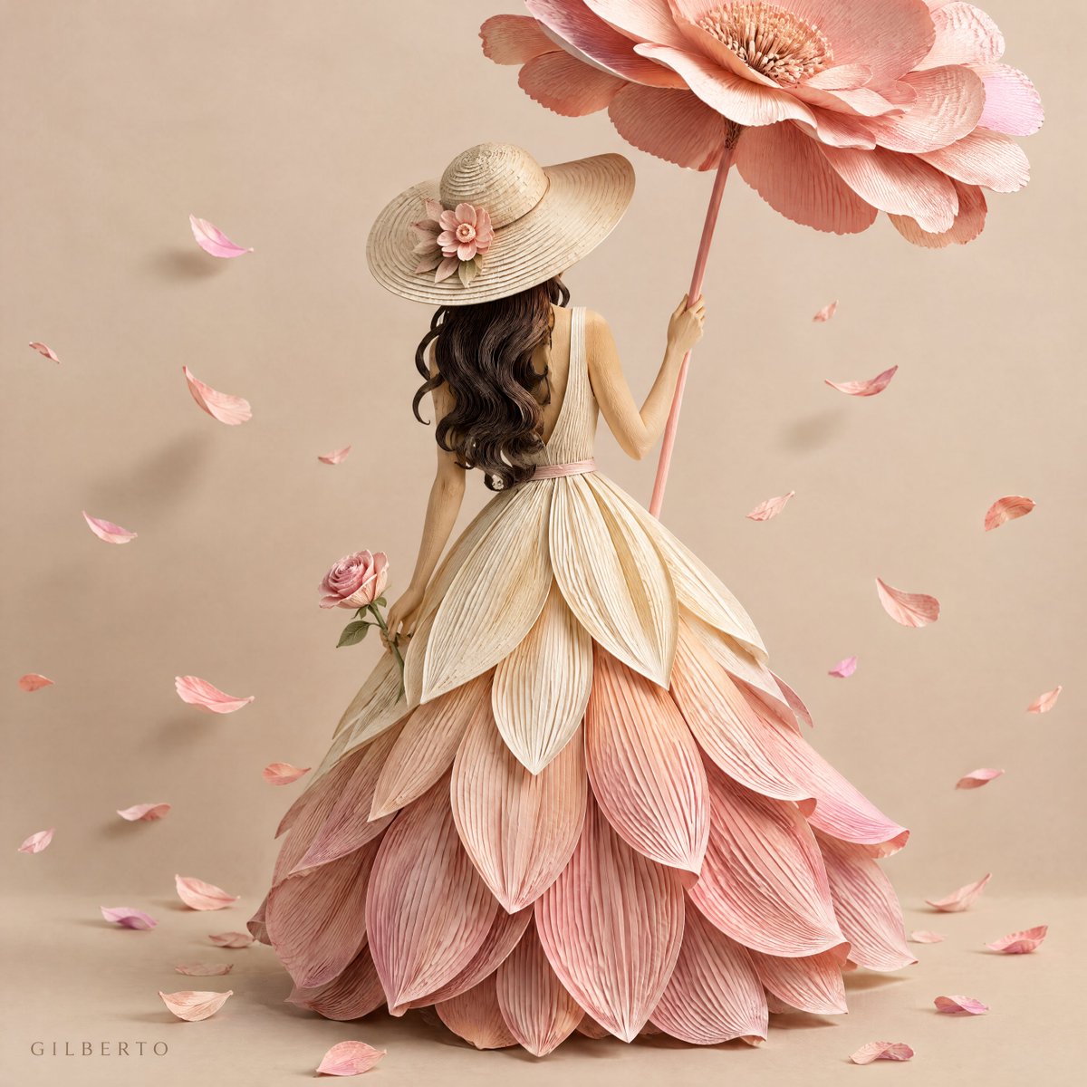Paper-Sculpture Woman in Magenta Gown With Lotus — AI result, variation 3 of 4