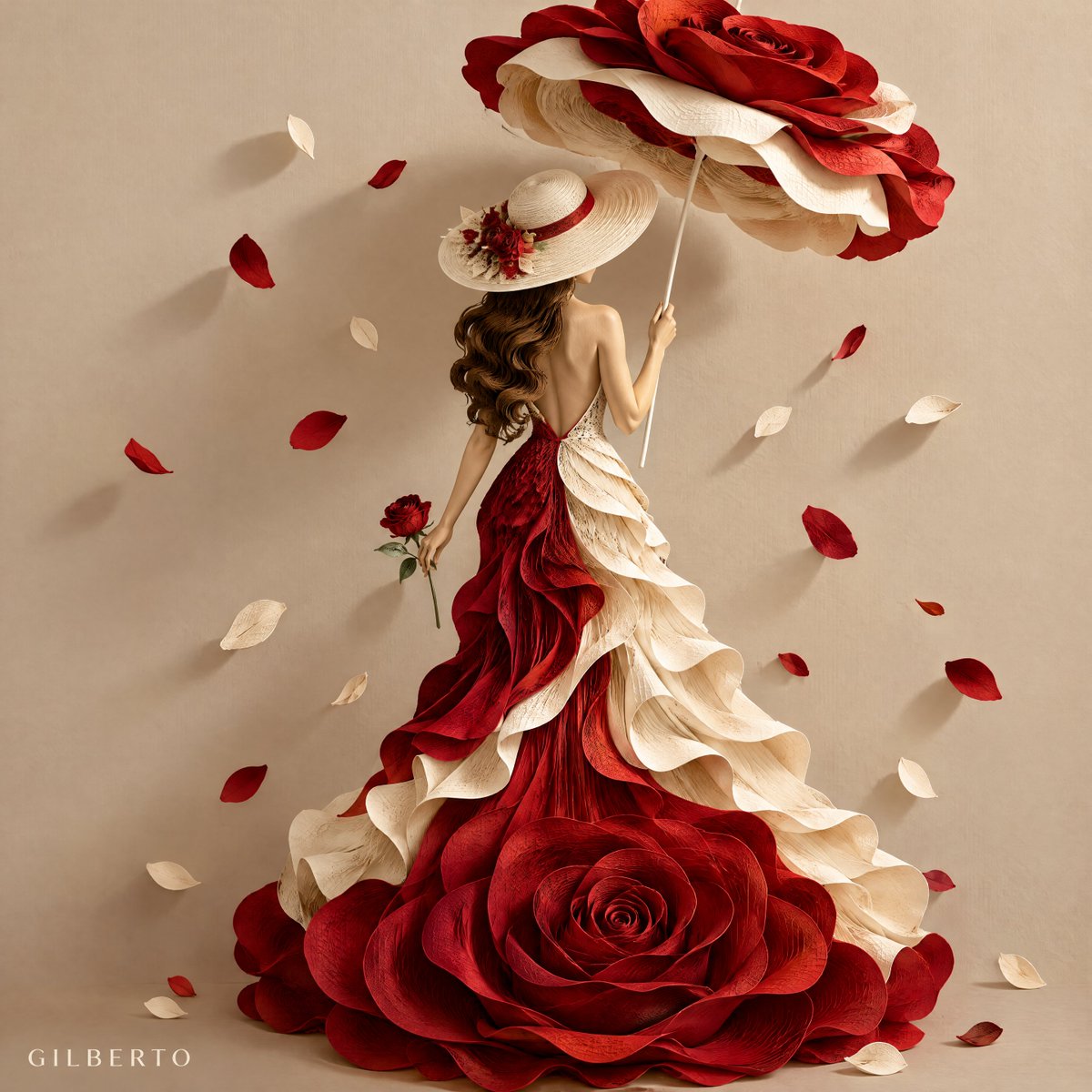 Paper-Sculpture Woman in Magenta Gown With Lotus — AI result, variation 4 of 4