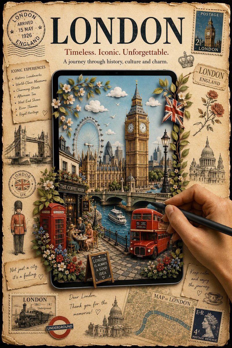 Papercraft Travel Poster With Tablet Diorama — AI result, variation 2 of 4