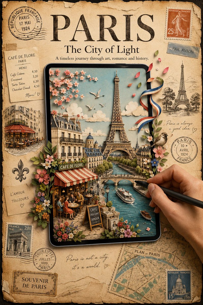 Papercraft Travel Poster With Tablet Diorama — AI result, variation 3 of 4