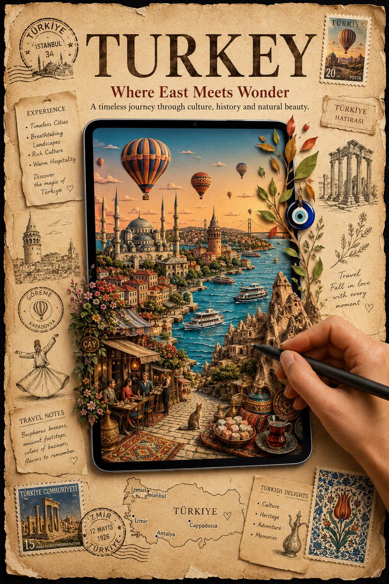 Papercraft Travel Poster With Tablet Diorama — AI result, variation 4 of 4