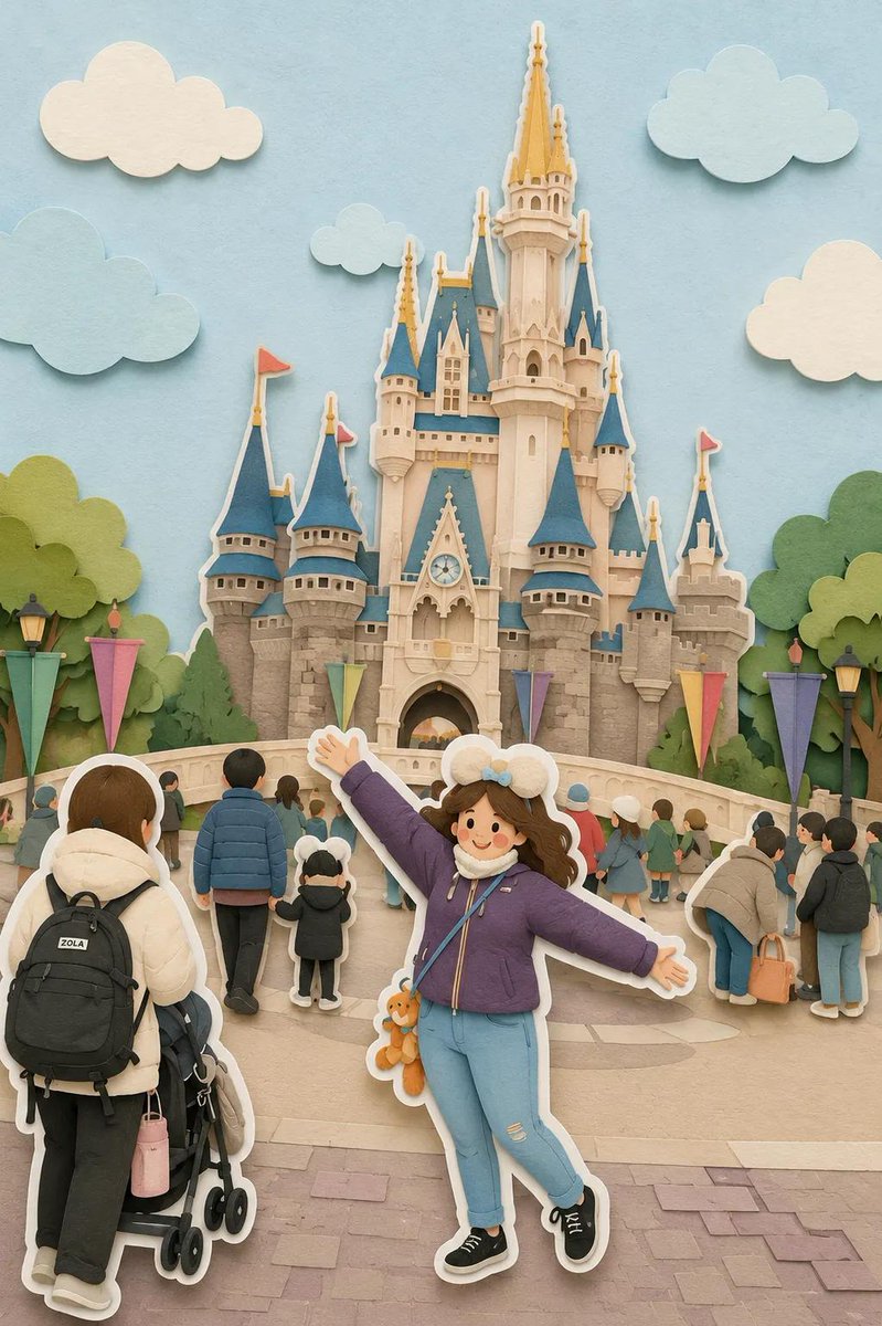 Papercut Café Diorama With Traveler Girl — AI result, variation 3 of 4