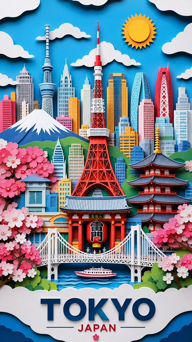 Papercut City Travel Poster Layered Skyline — AI result, variation 2 of 2