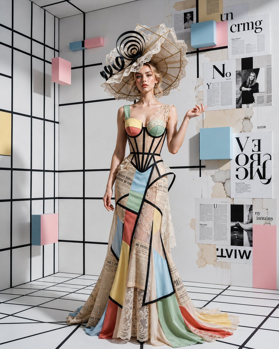 Pastel Bauhaus Couture Fashion Portrait — AI result, variation 2 of 2