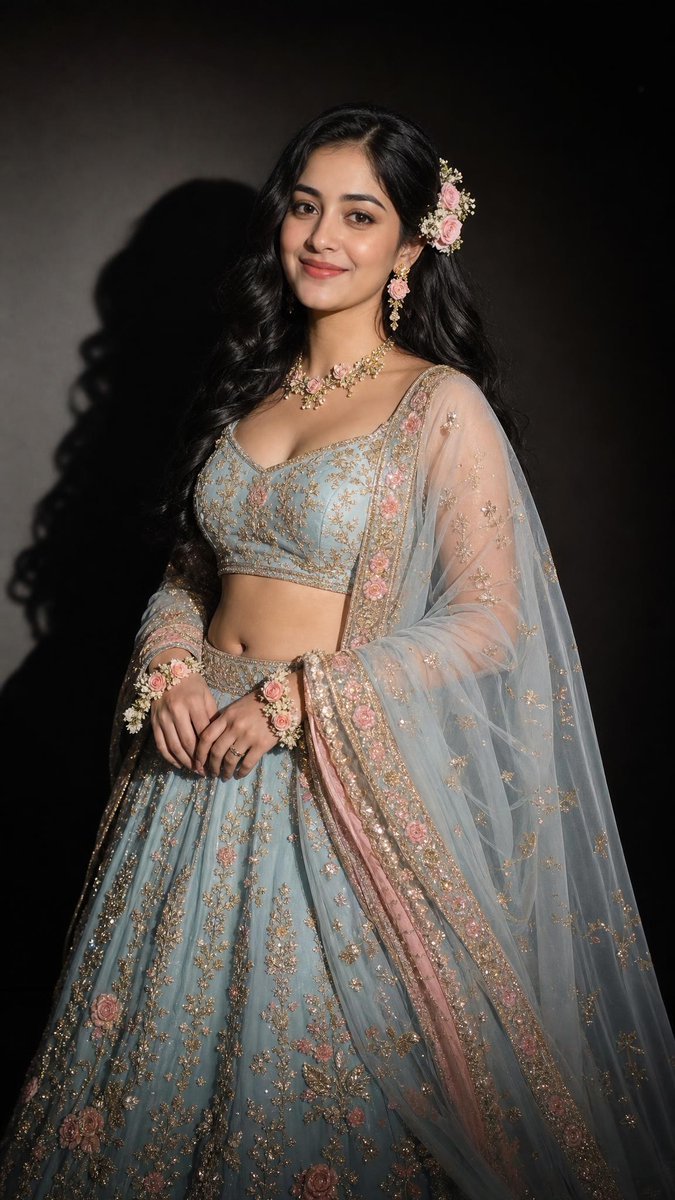 Pastel Blue Lehenga Portrait in Soft Spotlight — AI result, variation 3 of 4
