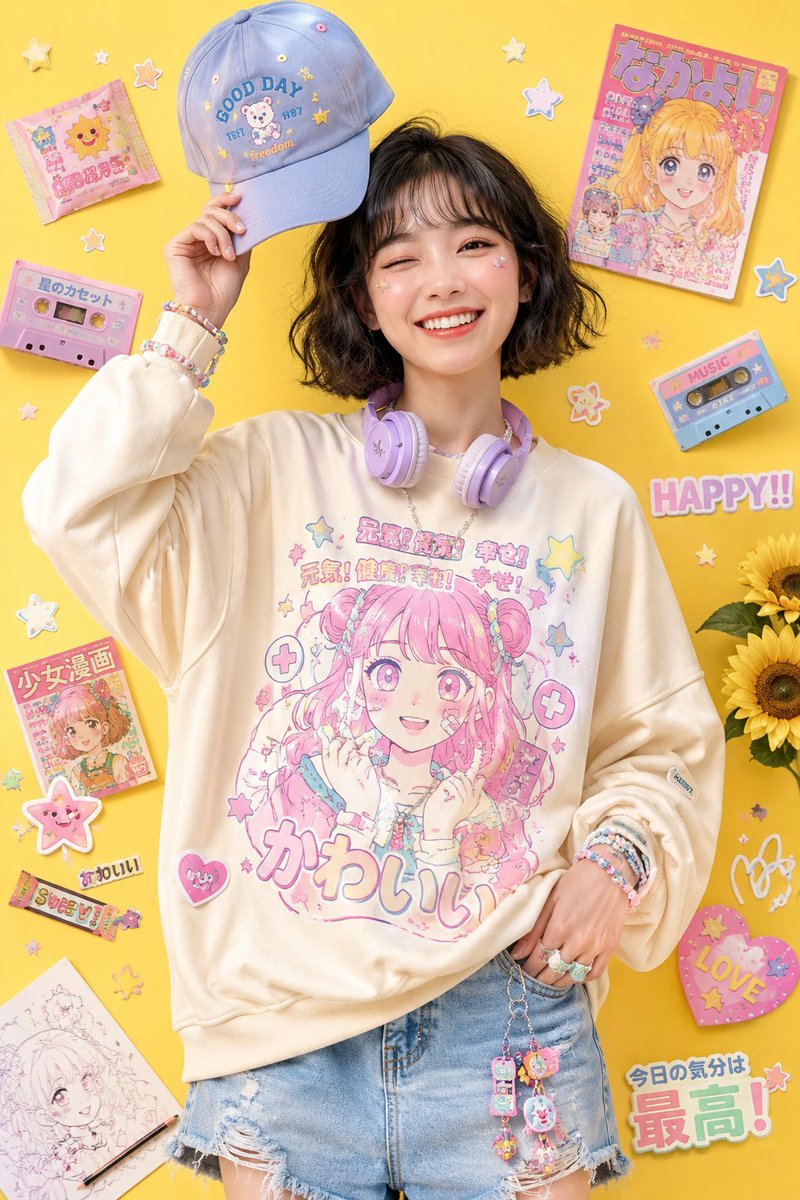 Pastel Streetwear Portrait on Yellow Backdrop — AI result, variation 3 of 4