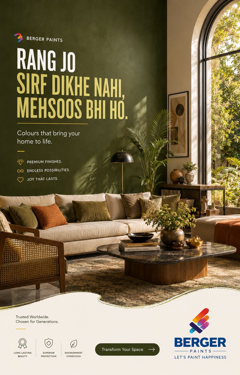 Peacock Teal Feature Wall Asian Paints Ad Poster — AI result, variation 4 of 4
