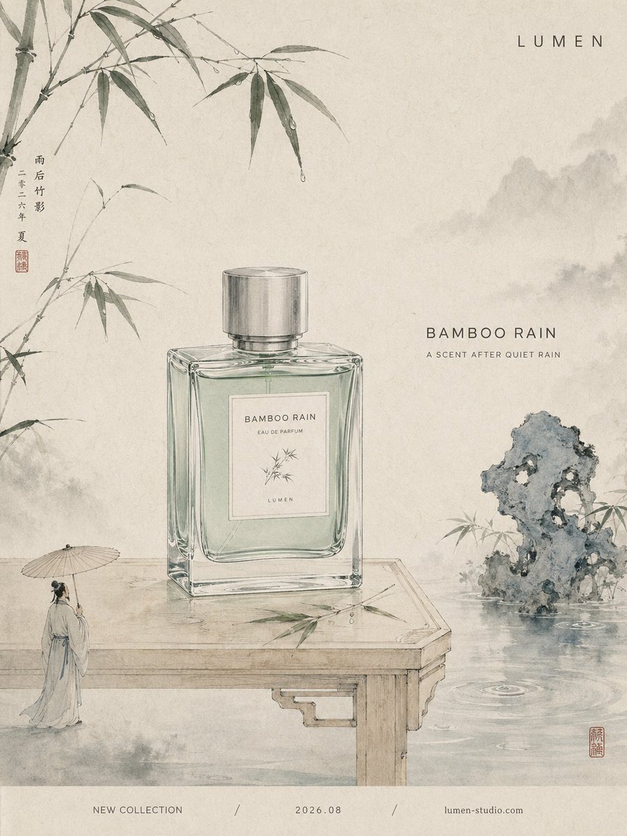 Perfume Bottle in Ancient Chinese Ink Painting — AI result, variation 2 of 3