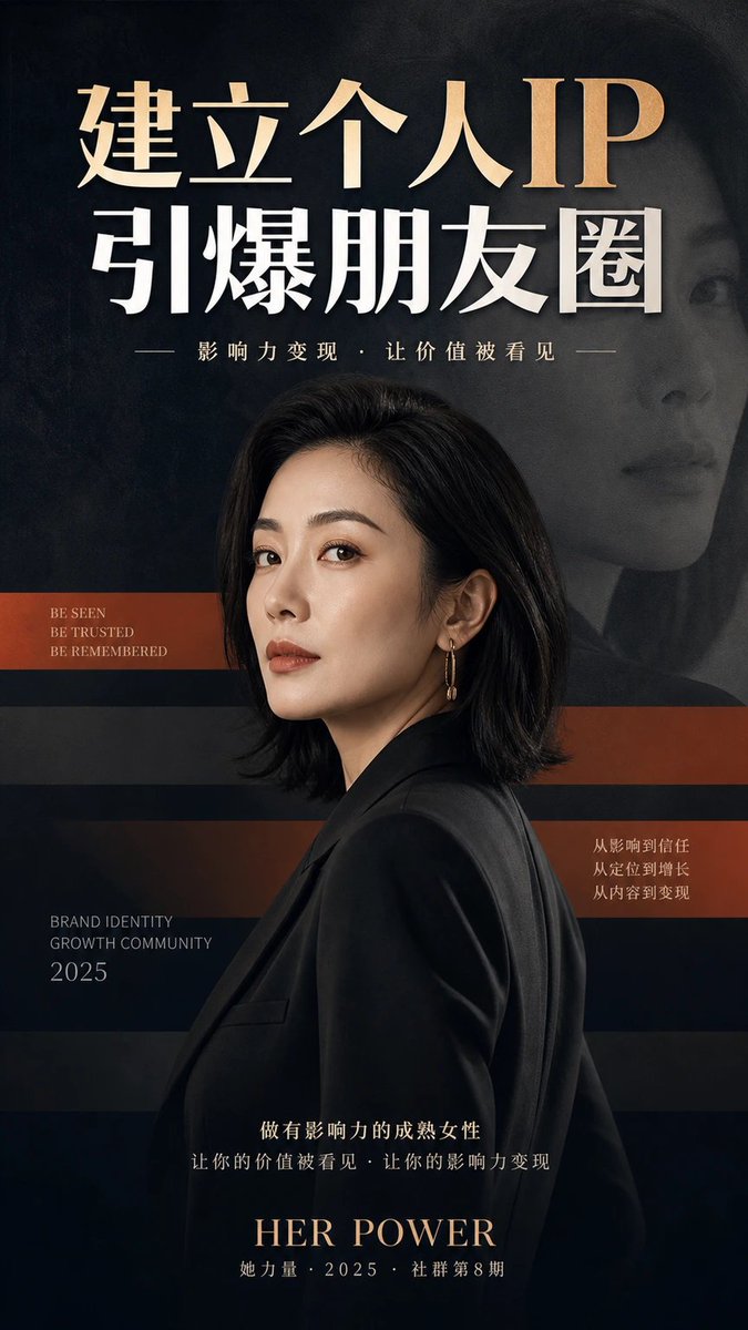 A close-up portrait of a woman in a calm look-back pose stands in front of a faded, enlarged copy of her own face. Horizontal color bars pass behind her, and a…