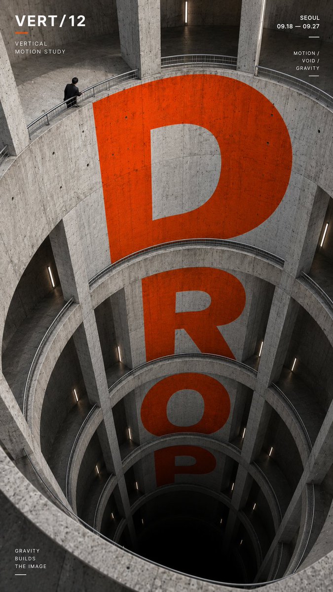 Oversized letters are set into concrete walls, ramps and openings so they bend, recede and fall along the lines of the space. The result reads as a printed…