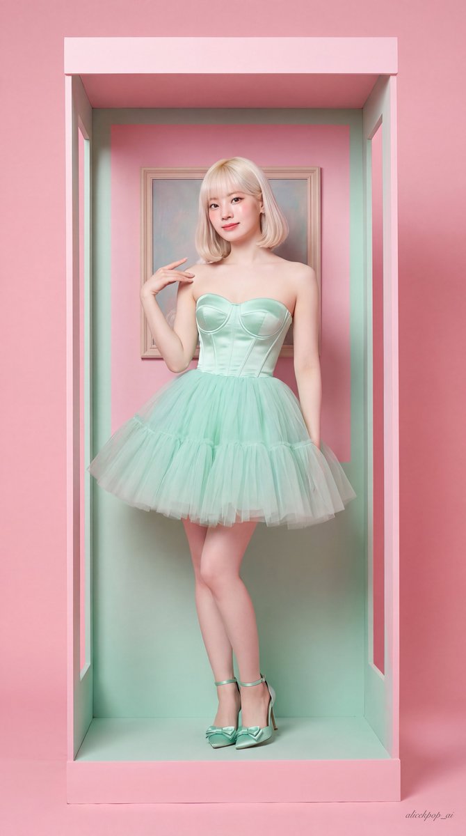 Pink Doll Box Portrait in Pastel Tulle Studio — AI result, variation 3 of 4