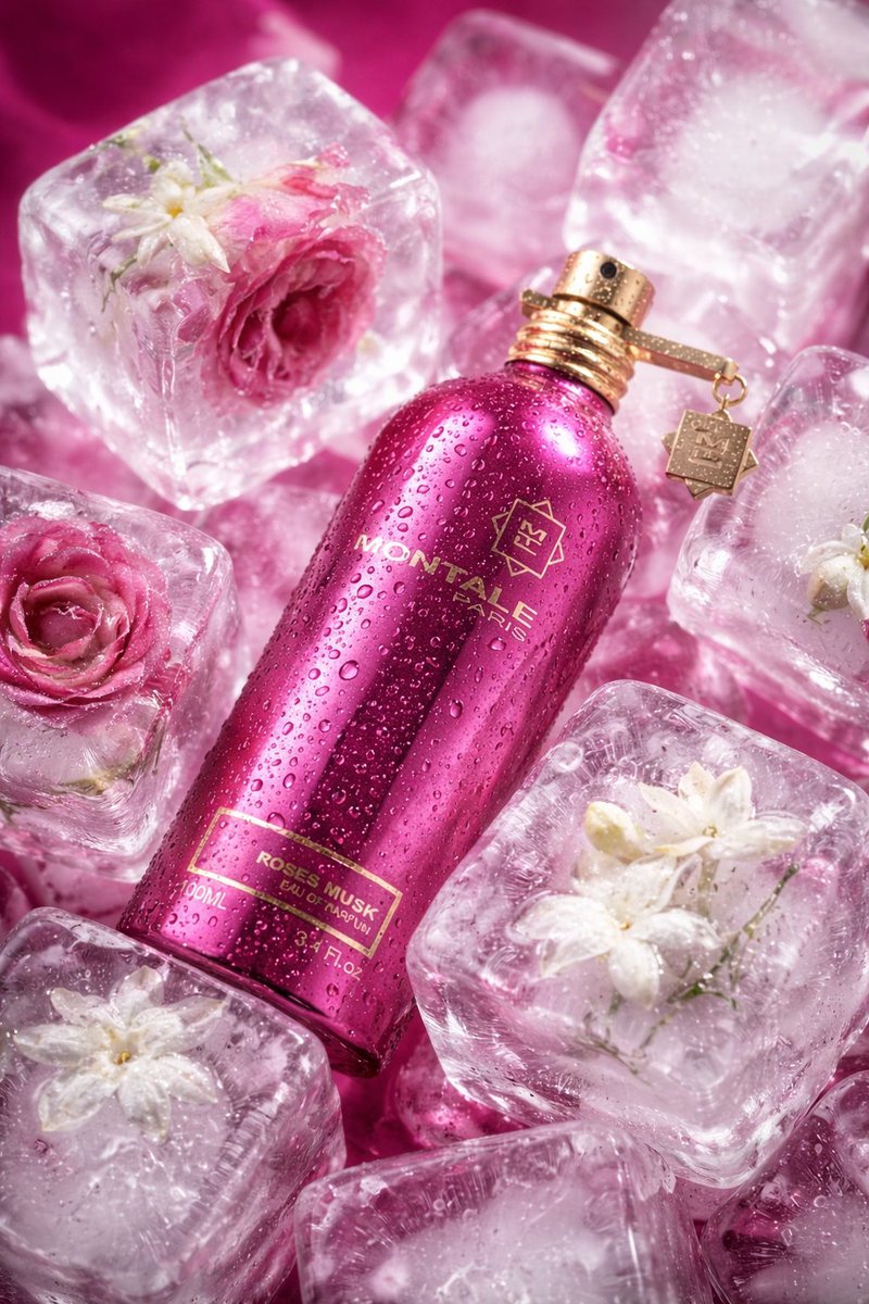 Pink Perfume Mist Into Roses Ad Photo — AI result, variation 2 of 3