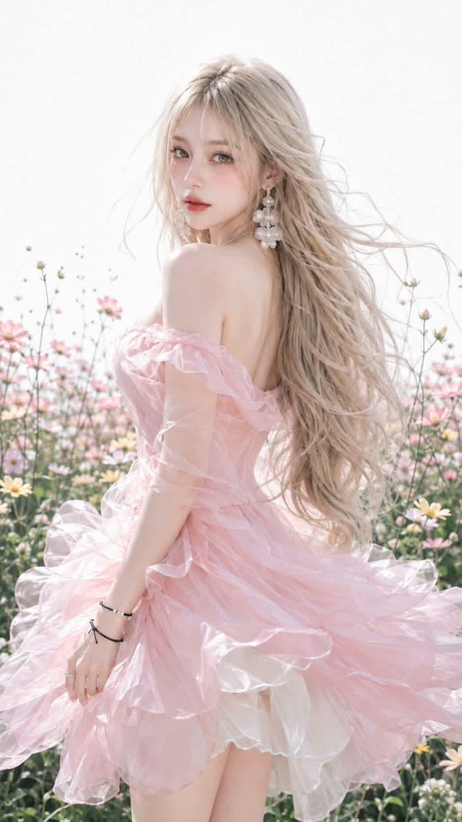 Pink Petal Sabrina Dress Fashion Portrait — AI result, variation 2 of 2