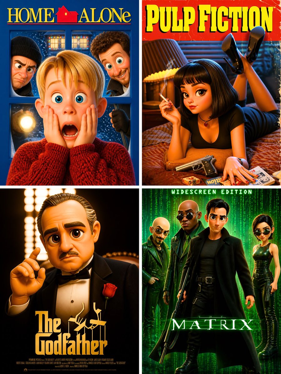 The poster keeps its layout, poses and title lettering, but the cast is re-rendered as glossy 3D characters with oversized eyes and playful proportions. The…
