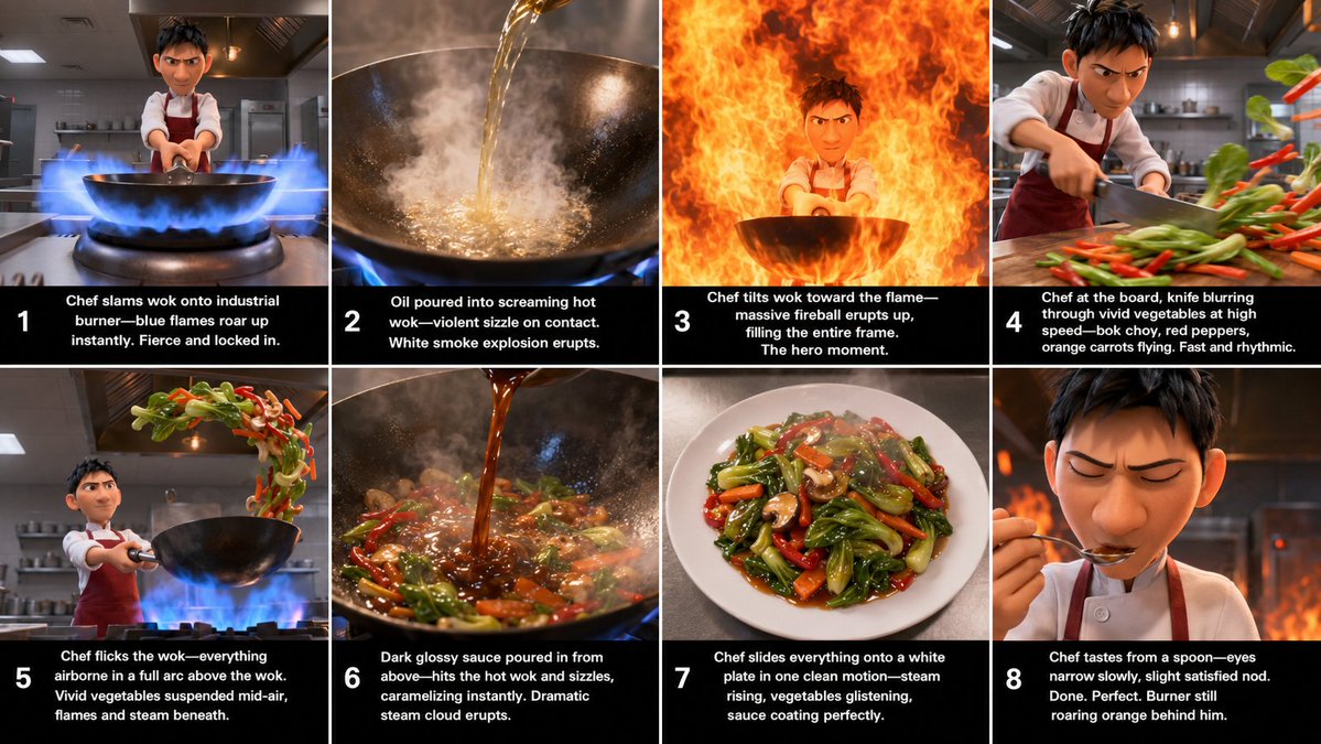 Source image for the AI video “Pixar-Style Wok Chef Fireball Cooking Video”