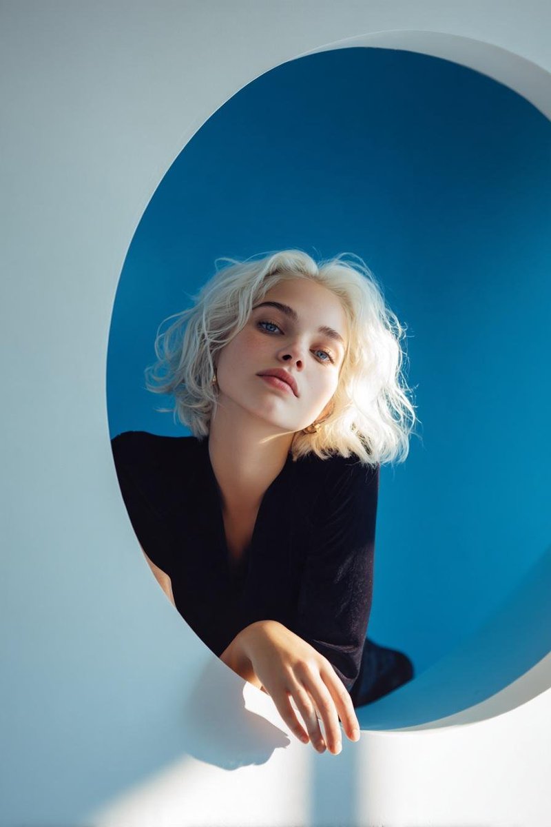 Platinum Blonde Model in Blue Sculptural Ring Editorial — AI result, variation 2 of 3