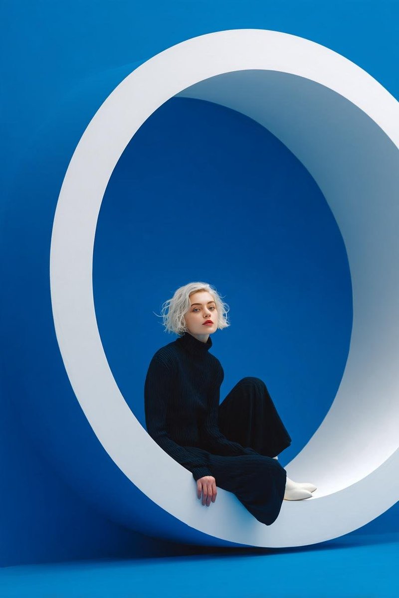 Platinum Blonde Model in Blue Sculptural Ring Editorial — AI result, variation 3 of 3