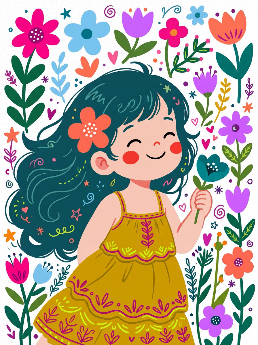 Playful Hand-Drawn Folk Art Photo Makeover — AI result, variation 3 of 4