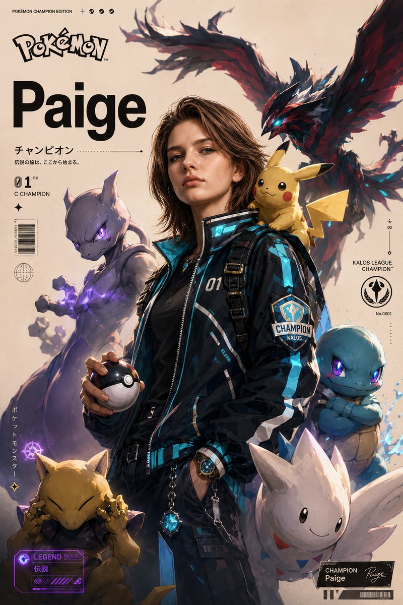 Pokémon Champion Trainer Poster With Legendary Pokémon — AI result, variation 2 of 2