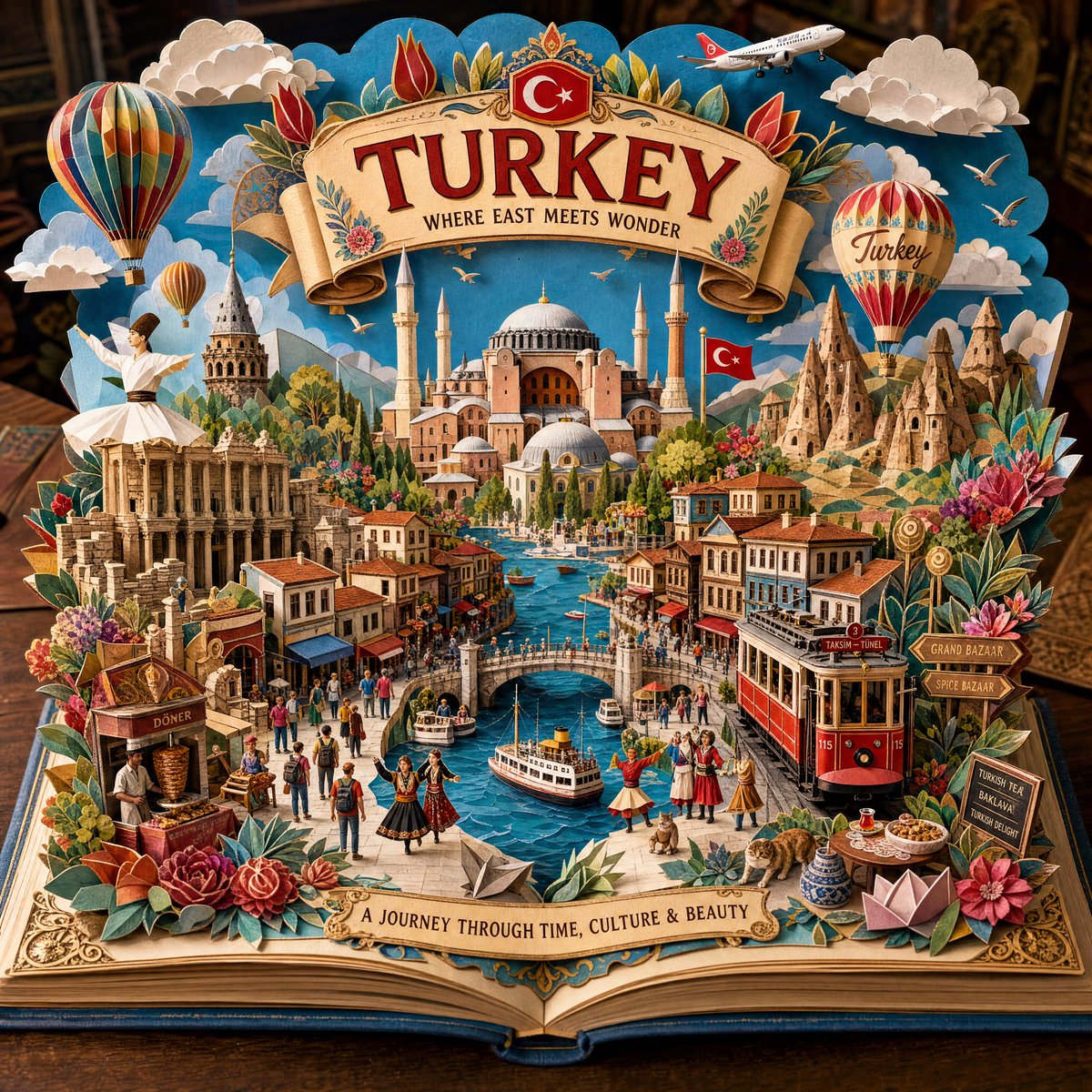 Pop-Up Storybook Travel Diorama in Papercraft — AI result, variation 2 of 4