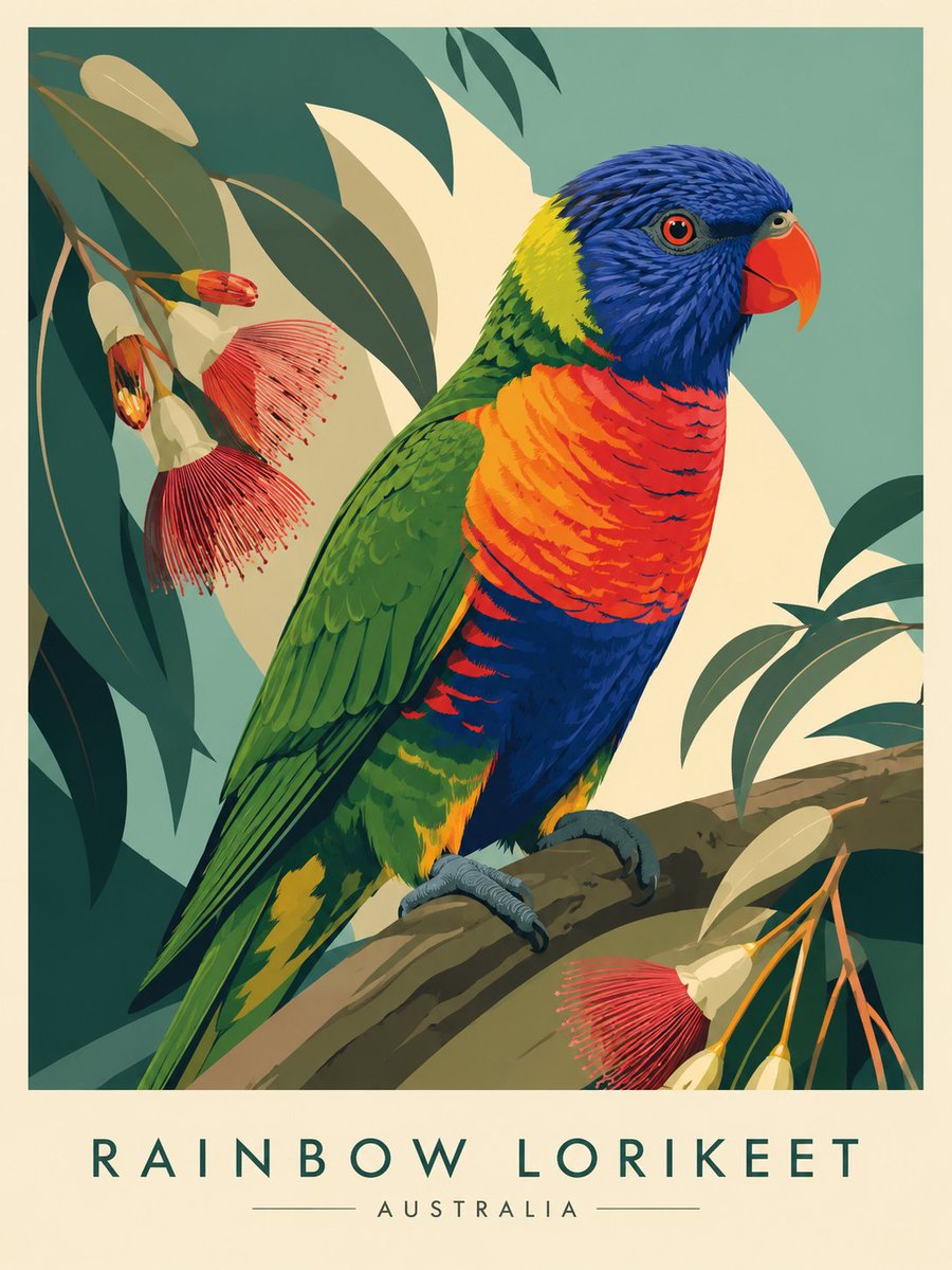 Rainbow Lorikeet Vintage Wildlife Poster — AI result, variation 2 of 2