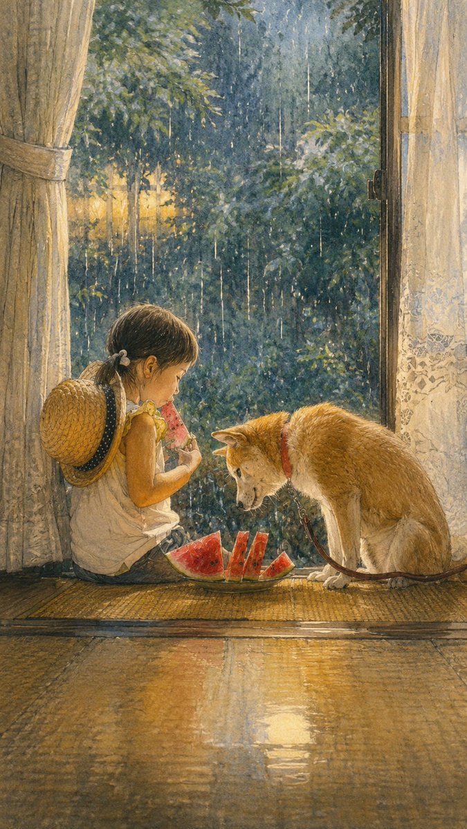 Rainy Night Storybook Illustration from a Photo — AI result, variation 2 of 3