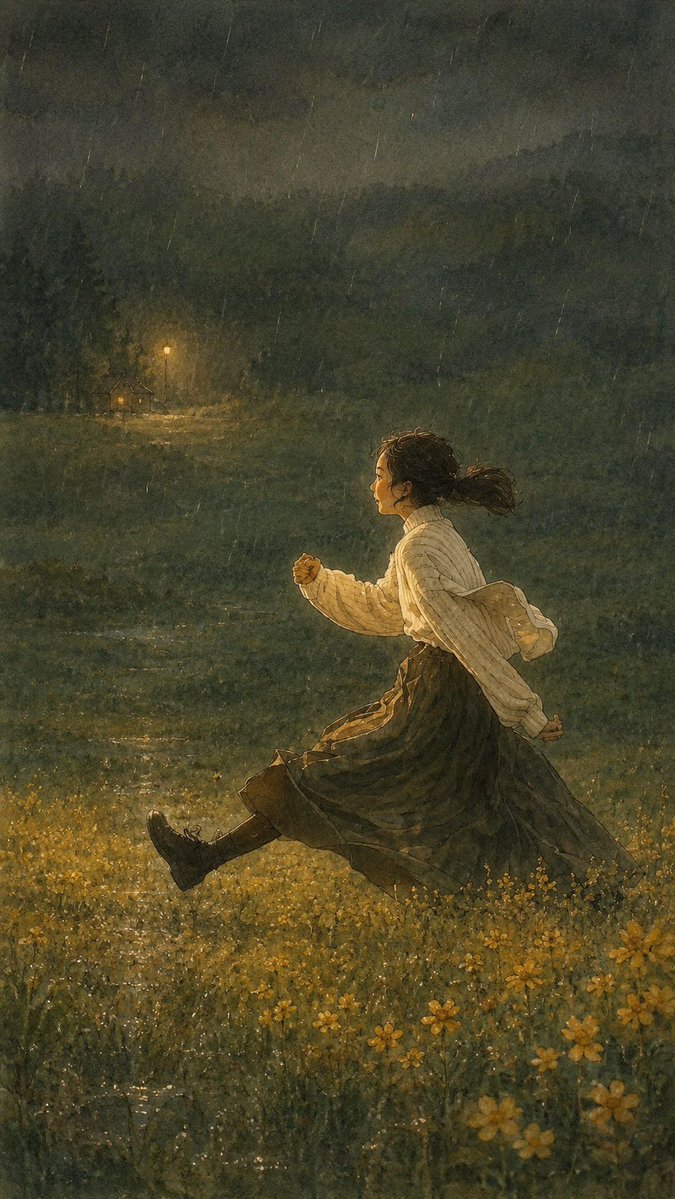 Rainy Night Storybook Illustration from a Photo — AI result, variation 3 of 3