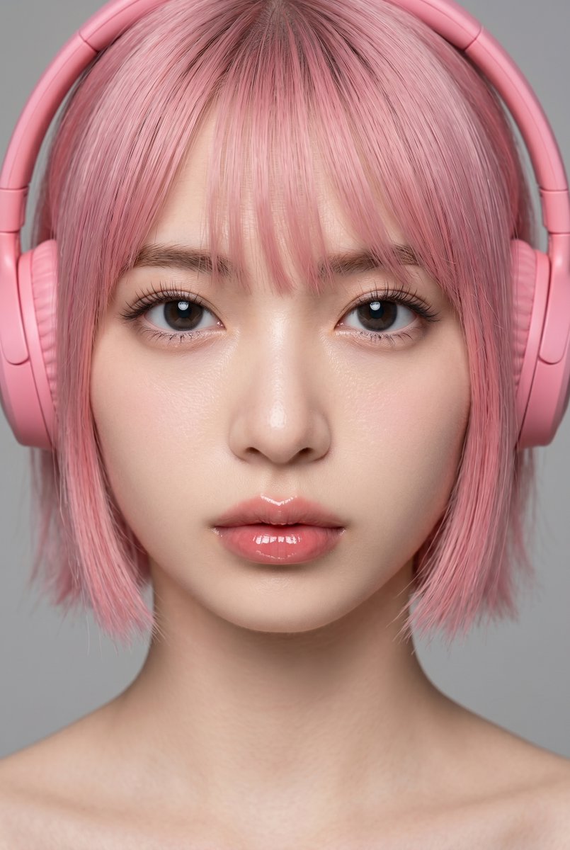 A close portrait where the skin reads as real: visible pores and fine texture, with a soft translucent glow that looks healthy rather than airbrushed. The…