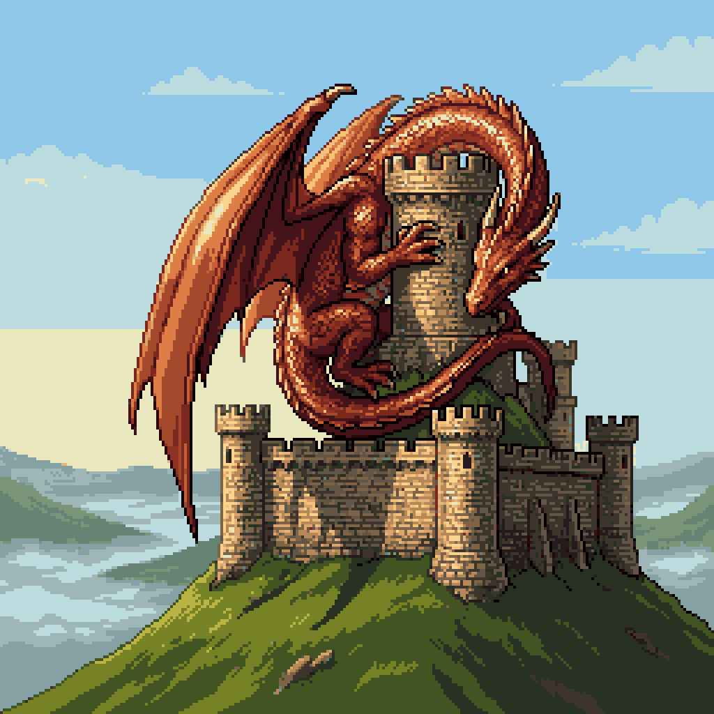 Red Dragon Coiled Around Castle Tower — AI result, variation 2 of 2