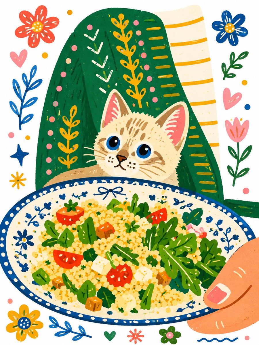 Red-Haired Girl with Kitten Folk Illustration — AI result, variation 3 of 3