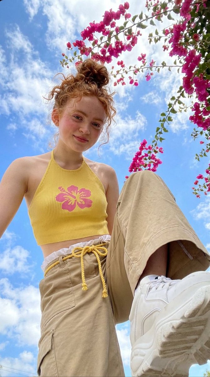 Red-Haired Woman Selfie Among Bougainvillea Flowers — AI result, variation 2 of 2