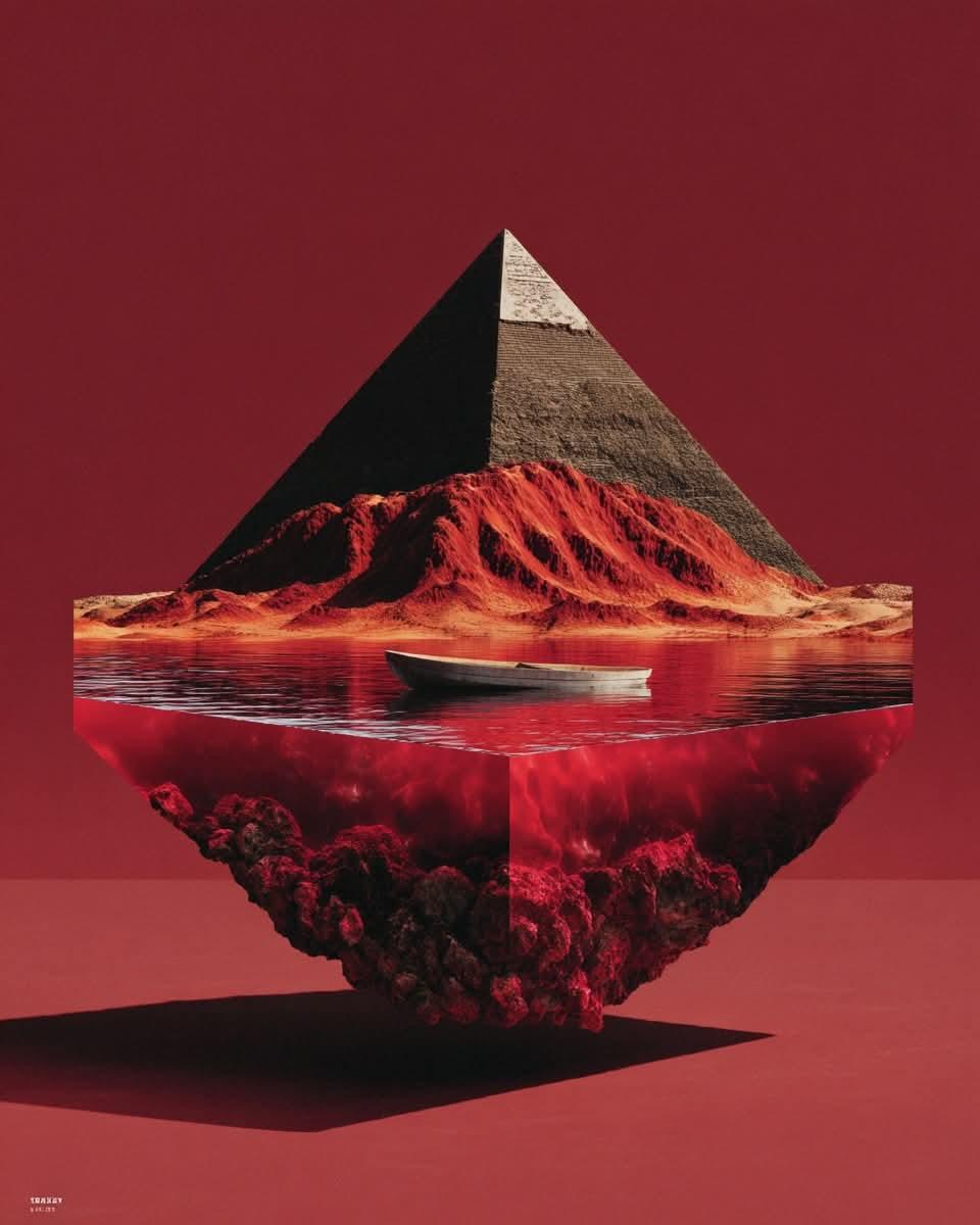 Red Monochrome Floating Subject Studio Shot — AI result, variation 4 of 4